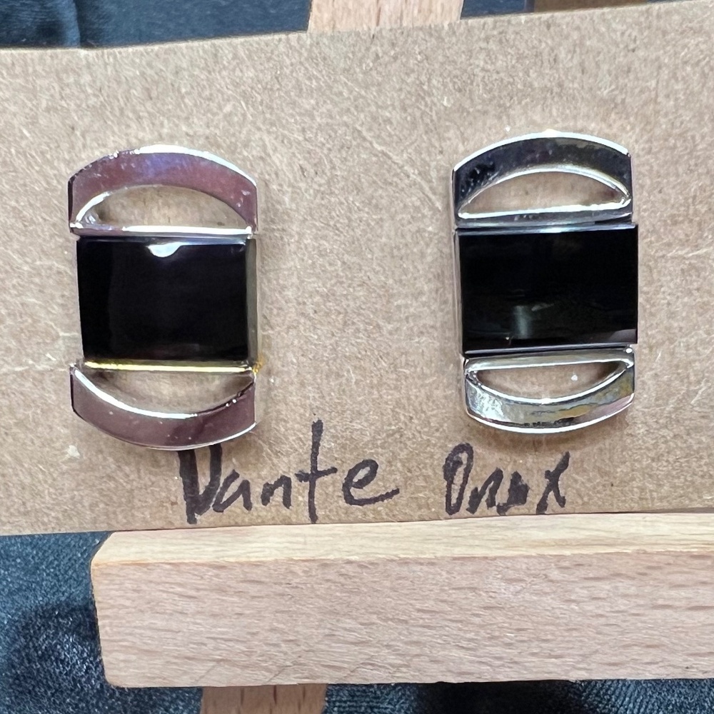 Vintage Dante Brand Onyx and Silvertone Cufflinks